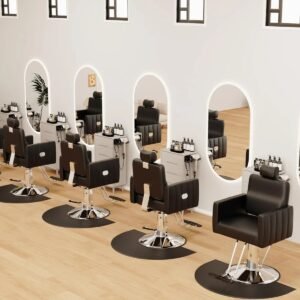baasha reclining salon chair for hair stylist, barber chair all purpose styling chair with heavy duty hydraulic pump, reclining barber chair spa equipment – black