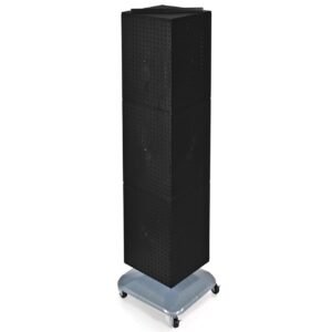 azar displays 701465 blk black four sided pegboard tower floor display on revolving wheeled base. spinner rack stand. panel size: 14″w x 60″h