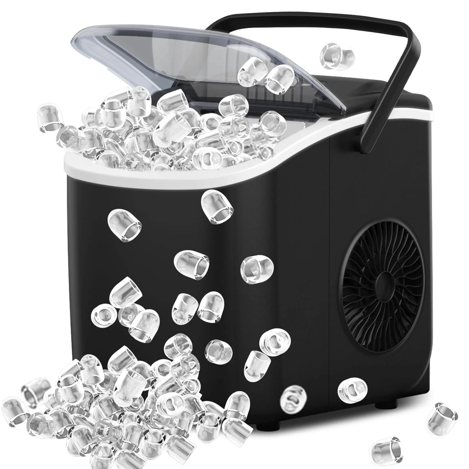 bullet ice maker countertop with handle,9 bullet ice cubes ready in 6 mins,26lbs/24h, self cleaning portable ice machine with basket and scoop, for home/kitchen/camping/rv bullet ice maker countertop with handle,9 bullet ice cubes ready in 6 mins,26lbs/24h, self cleaning portable ice machine with basket and scoop, for home/kitchen/camping/rv