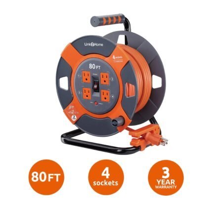link2home cord reel extension cord 4 power outlets (80 feet) link2home cord reel extension cord 4 power outlets (80 feet)