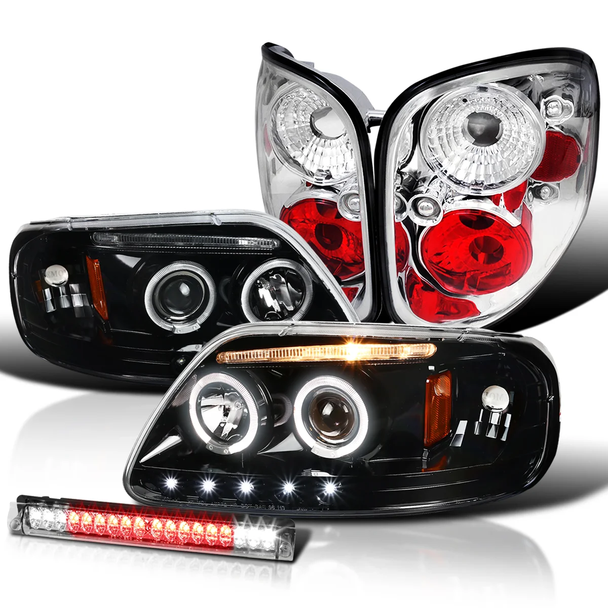 spec d tuning jdm black led strip projector headlights w/ 6 led fog lamp compatible with ford f150 left + right pair headlamps assembly spec d tuning jdm black led strip projector headlights w/ 6 led fog lamp compatible with ford f150 left + right pair headlamps assembly