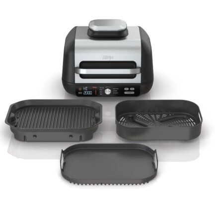 ninja – foodi xl pro indoor 7 in 1 grill & griddle with 4 quart air fryer, roast, bake, dehydrate, broil – silver/black ninja – foodi xl pro indoor 7 in 1 grill & griddle with 4 quart air fryer, roast, bake, dehydrate, broil – silver/black