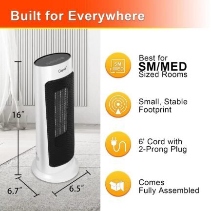 caynel oscillating tower ceramic heaters for home, electric space heater with thermostat 12 hour timer, 1500w, white caynel oscillating tower ceramic heaters for home, electric space heater with thermostat 12 hour timer, 1500w, white