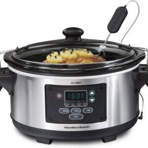 Store hamilton beach portable 6 quart set and forget digital programmable slow cooker with lid lock, temperature probe, stainless steel