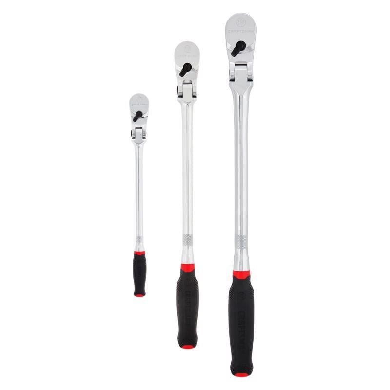 craftsman v series 1/2, 1/4 and 3/8 in. drive comfort grip long flex head ratchet set