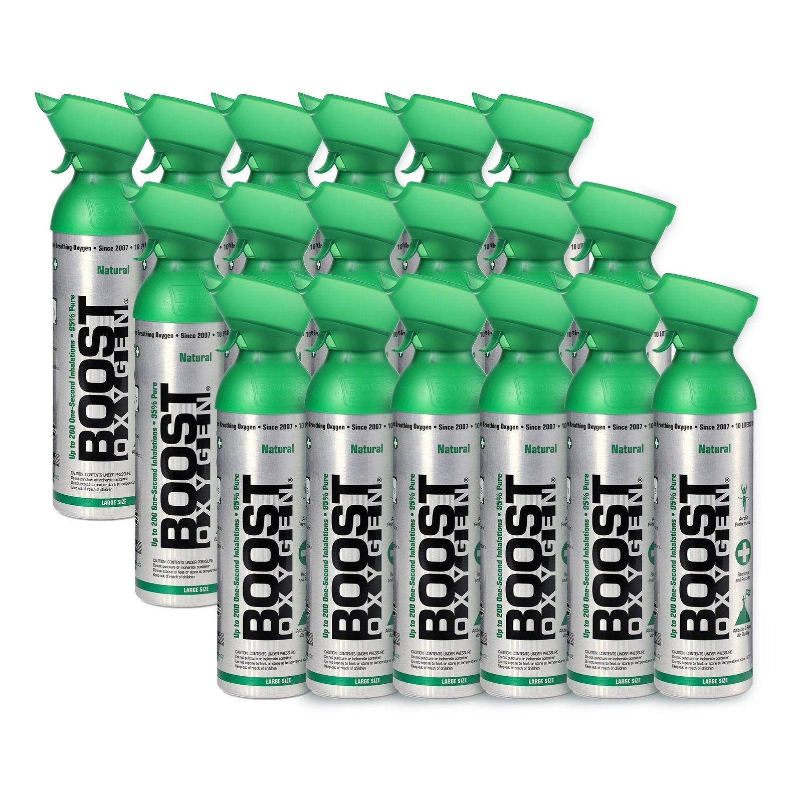 boost oxygen natural portable 10 liter pure canned oxygen, flavorless (18 pack)