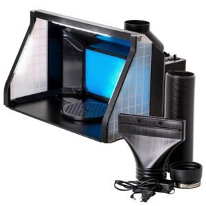 portable, dual fan, hobby airbrush spray booth kit with led lights, exhaust extension hose (extends up to 5.6 feet)