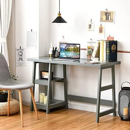 aefrghs computer desk with shelves modern trestle desk home office desk with space saving study writing desk desk for bedroom aefrghs computer desk with shelves modern trestle desk home office desk with space saving study writing desk desk for bedroom