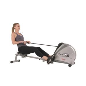 sunny health & fitness elastic cord rowing machine rower with lcd monitor for full body gym workouts at home exercise, sf rw5606