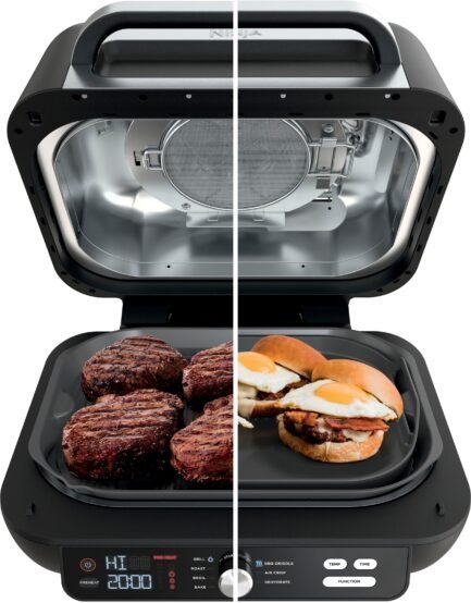 ninja – foodi xl pro indoor 7 in 1 grill & griddle with 4 quart air fryer, roast, bake, dehydrate, broil – silver/black ninja – foodi xl pro indoor 7 in 1 grill & griddle with 4 quart air fryer, roast, bake, dehydrate, broil – silver/black