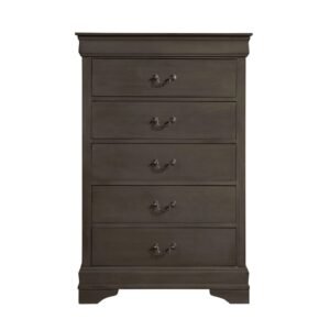 deehome classic louis philippe style stained gray finish 1pc chest of 5x drawers traditional design bedroom furniture