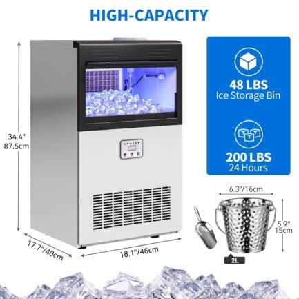 dextrus commercial ice maker machine 200lbs/24h with 48lbs storage bin, tap water freestanding ice machine with stainless steel ice scoop ice bucket, ice maker machine for home bar restaurants bar dextrus commercial ice maker machine 200lbs/24h with 48lbs storage bin, tap water freestanding ice machine with stainless steel ice scoop ice bucket, ice maker machine for home bar restaurants bar