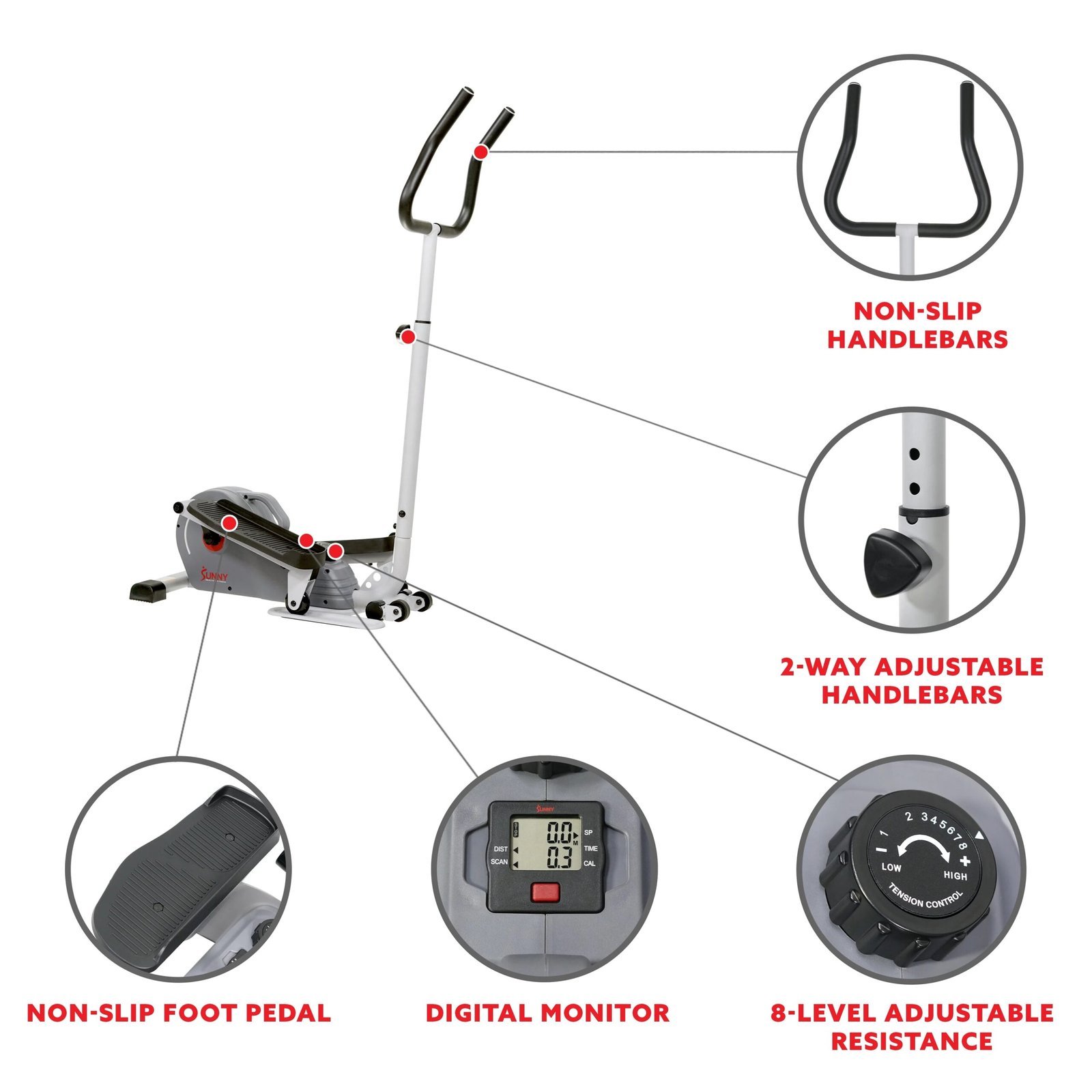 sunny health & fitness compact magnetic standing elliptical machine w/ handlebars – portable workout stepper for home, sf e3988 sunny health & fitness compact magnetic standing elliptical machine w/ handlebars – portable workout stepper for home, sf e3988