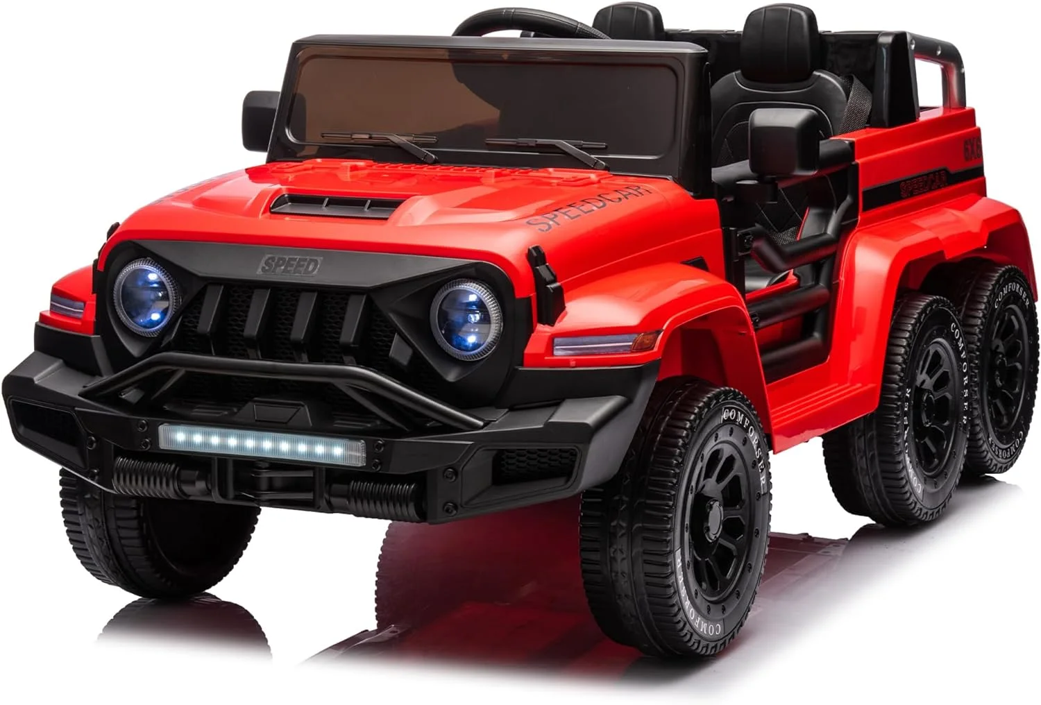 24v ride on car for kids with 6 wheel, 24v battery powered ride on 4wd electric vehicle with remote, parental rear seat, 5 point safety belt, storage space, carrying handle, music, led lights (red) 24v ride on car for kids with 6 wheel, 24v battery powered ride on 4wd electric vehicle with remote, parental rear seat, 5 point safety belt, storage space, carrying handle, music, led lights (red)