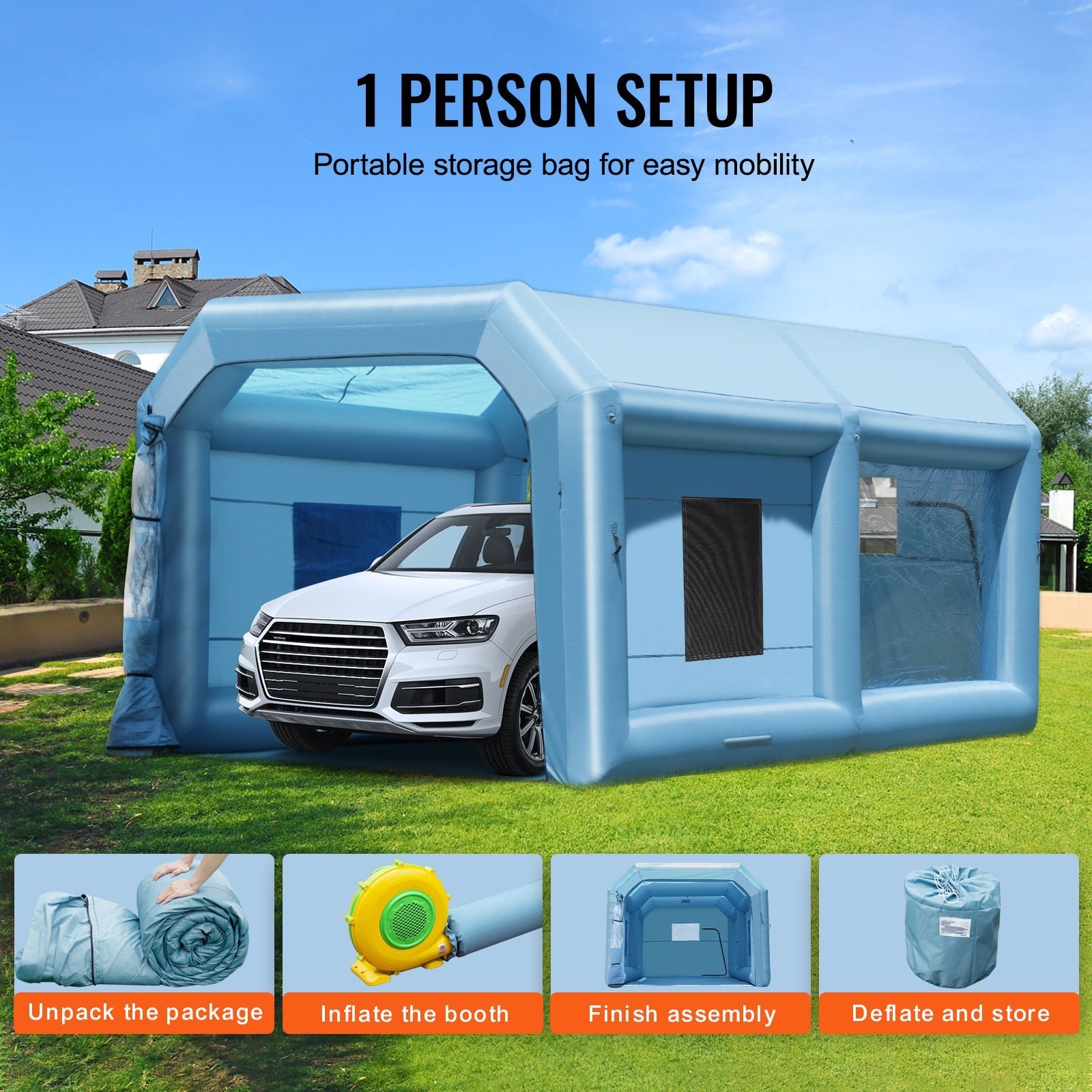 skyshalo portable spray shelter, 21×13.5×9.8 ft, includes 1100w blower & filtration system, ideal for mid size vehicles & bulky furniture skyshalo portable spray shelter, 21×13.5×9.8 ft, includes 1100w blower & filtration system, ideal for mid size vehicles & bulky furniture
