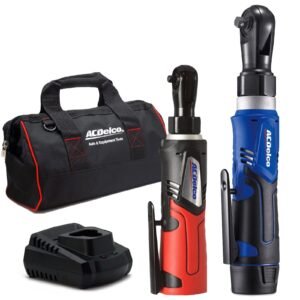 acdelco arw1209 k9 g12 series 12v li ion cordless u00bcu201d & 3/8u201d ratchet wrench combo tool kit with canvas bag