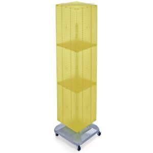azar displays 701465 yel yellow four sided pegboard tower floor display on revolving wheeled base. spinner rack stand. panel size: 14″w x 60″h