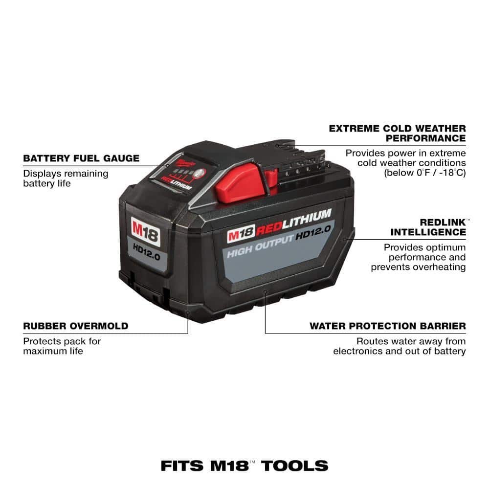 mw m18 18 volt lithium ion high output 12.0ah battery pack 48 11 1812 mw m18 18 volt lithium ion high output 12.0ah battery pack 48 11 1812