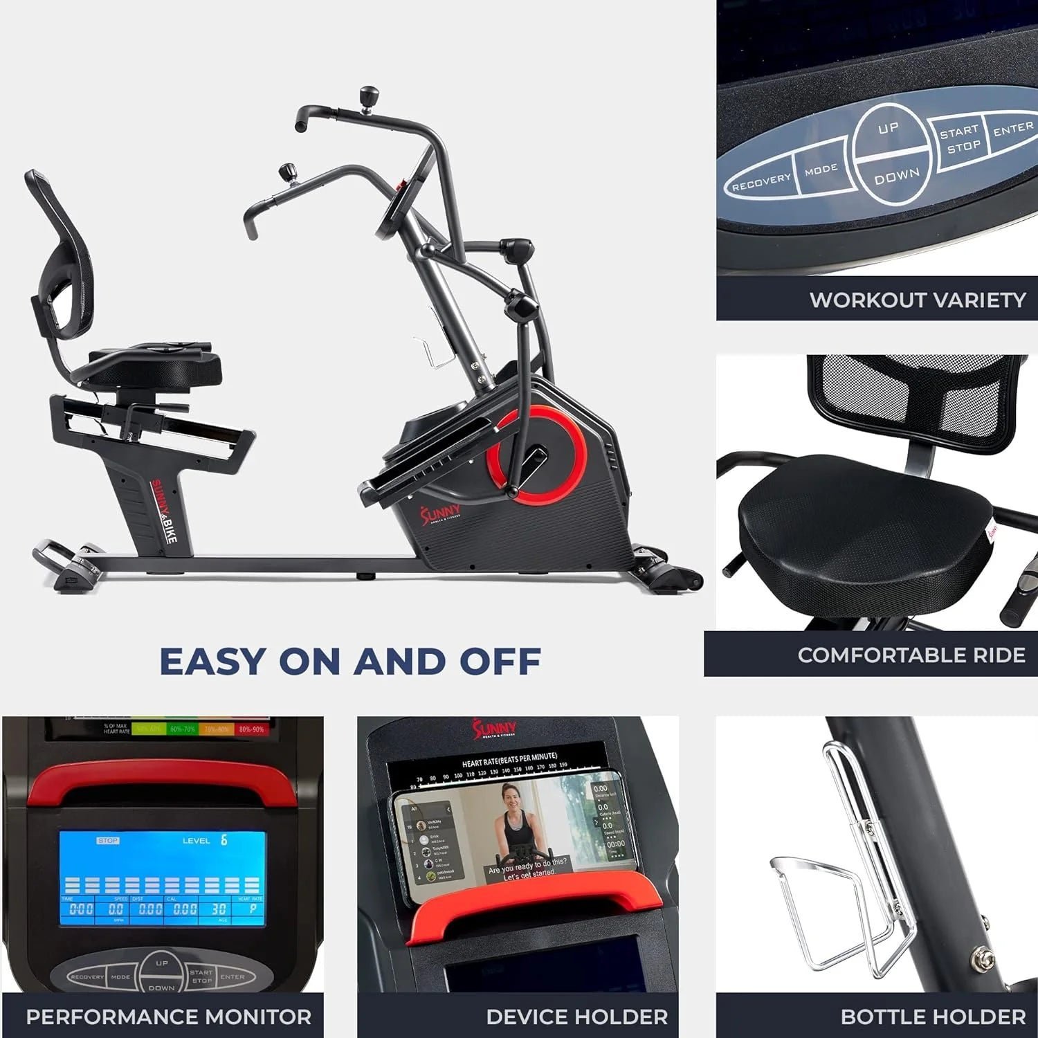 sunny health & fitness electromagnetic recumbent cross trainer exercise elliptical bike w/arm exercisers, easy access seat & exclusive sunnyfit® app enhanced bluetooth connectivity – sf rbe4886smart… sunny health & fitness electromagnetic recumbent cross trainer exercise elliptical bike w/arm exercisers, easy access seat & exclusive sunnyfit® app enhanced bluetooth connectivity – sf rbe4886smart…