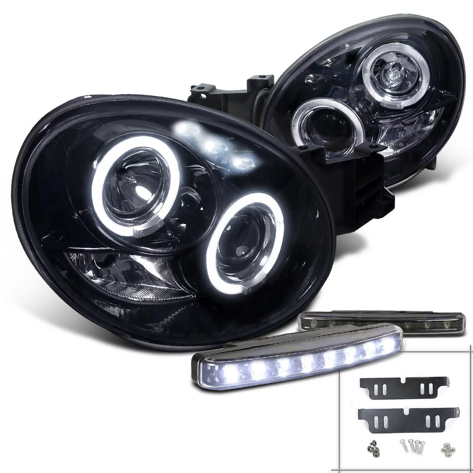 spec d tuning glossy black halo projector headlight + bumper led fog lamp compatible with impreza left + right pair headlamps assembly spec d tuning glossy black halo projector headlight + bumper led fog lamp compatible with impreza left + right pair headlamps assembly