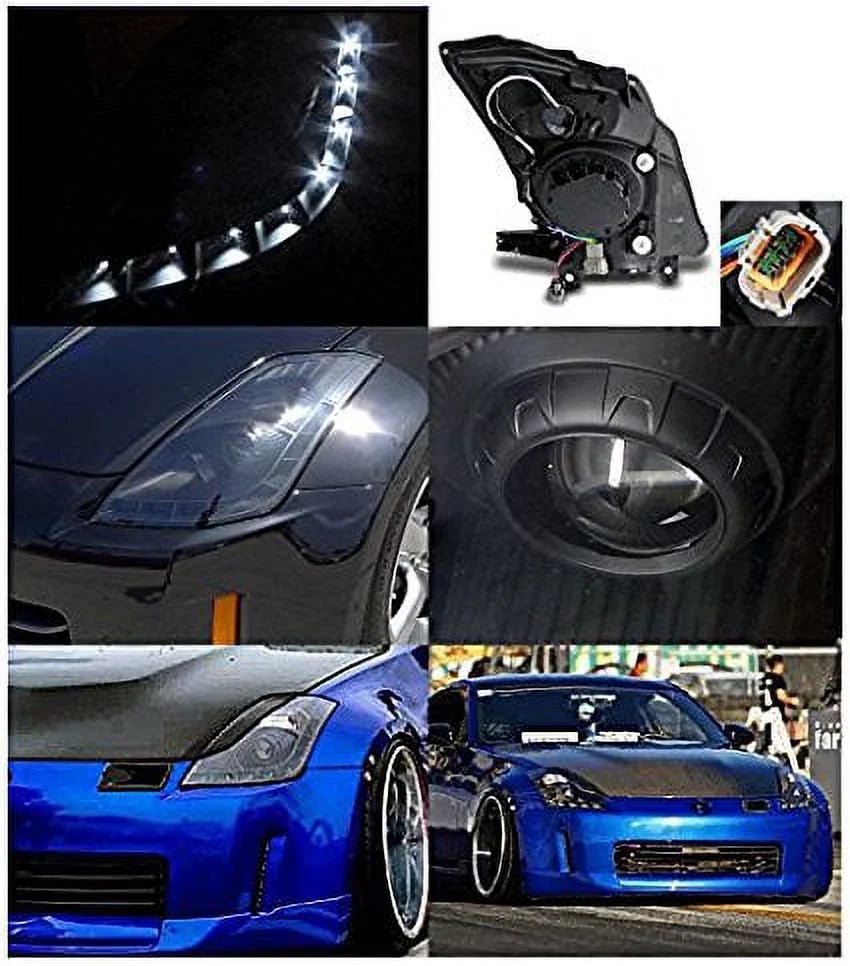 spec d tuning lhp 350z06jm rs nissan 350z black projector headlights w/ led drl strip bar spec d tuning lhp 350z06jm rs nissan 350z black projector headlights w/ led drl strip bar
