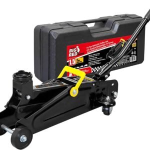 big red hydraulic trolly floor jack with carrying storage case,1.5 ton (3,000 lb) capacity black,w8204sb