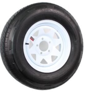 radial trailer tire on rim st205/75r14 lrd 14″ 5 lug spoke white wheel