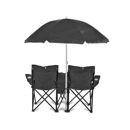 goteam double folding camping chair set w/ shade umbrella & cooler bag, black goteam double folding camping chair set w/ shade umbrella & cooler bag, black