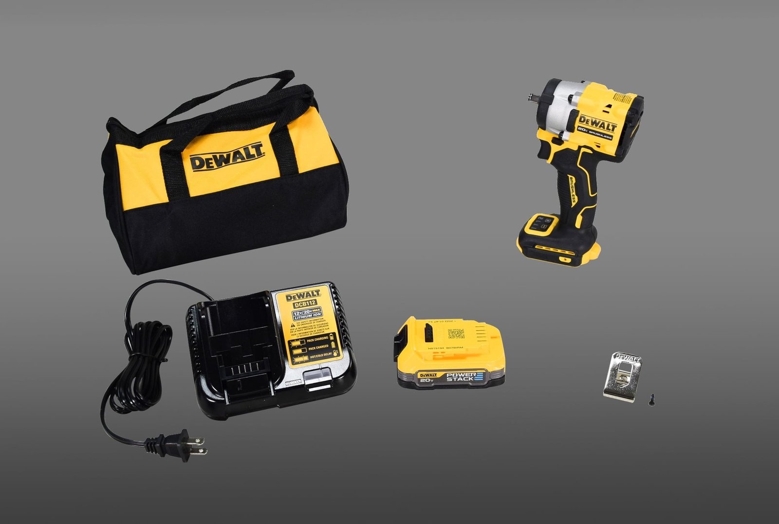 dewalt 20v max atomic with powerstack 3/8 in. cordless brushless impact wrench w/hog ring kit (batte dewalt 20v max atomic with powerstack 3/8 in. cordless brushless impact wrench w/hog ring kit (batte