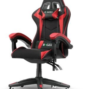 bigzzia gaming chair office chair reclining high back leather adjustable swivel rolling ergonomic video game chairs racing chair computer desk chair with headrest and lumbar support (black/red)