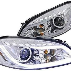 drl led light bar strip projector headlight head lamp replacement in chrome housing clear lens made for and compatible with 2006 – 2013 chevy chevrolet impala 06 07 08 09 10 11 12 13