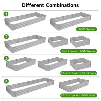 2 pack 8x3x1ft galvanized raised garden bed metal above ground planter box kit outdoor for vegetables flowers herbs, adjustable to 4 different sizes of rectangular steel bottomless shelves(gray) 2 pack 8x3x1ft galvanized raised garden bed metal above ground planter box kit outdoor for vegetables flowers herbs, adjustable to 4 different sizes of rectangular steel bottomless shelves(gray)