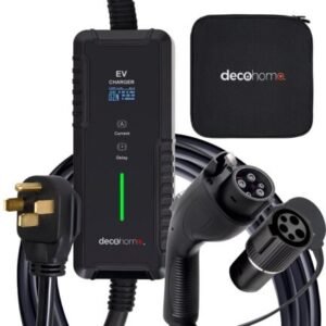 deco home level 1 & 2 32a 240v portable ev charger, nema 14 50 and 5 15 plugs, 20ft sae j1172 charging cable, tesla adapter
