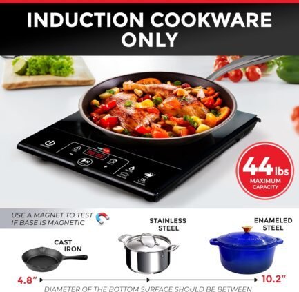 rapidtherm portable induction cooktop hot plate countertop burner 1800w, 8 temp levels, timer, auto shut off, touch panel, led display, auto pot detection, child safety lock, 4 preset programs rapidtherm portable induction cooktop hot plate countertop burner 1800w, 8 temp levels, timer, auto shut off, touch panel, led display, auto pot detection, child safety lock, 4 preset programs
