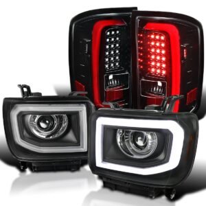 spec d tuning jdm black led strip projector headlights w/ 6 led fog light compatible with gmc sierra 1500 left + right pair headlamps assembly