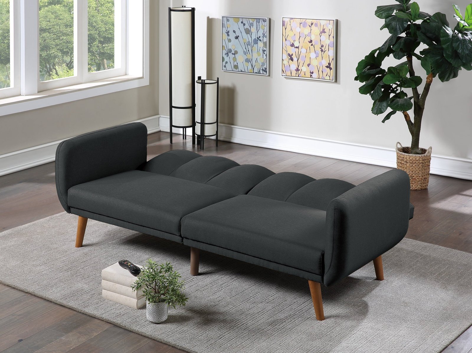 dcenta elegant modern sofa black polyfiber 1pc sofa convertible bed wooden legs living room guest furniture dcenta elegant modern sofa black polyfiber 1pc sofa convertible bed wooden legs living room guest furniture