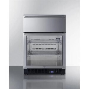 24 in. wide built in commercial beverage refrigerator with top drawer, stainless steel