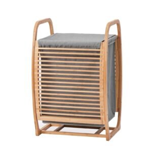 proman products cambridge light weight bamboo laundry hamper, basket with lid and handles, natural, 16 w x 14 d x 24 h