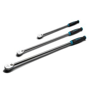 capri tools fine 90 tooth extra long ratchet set, ergonomic soft grip, 1/4, 3/8, 1/2 in. drive, 3 piece