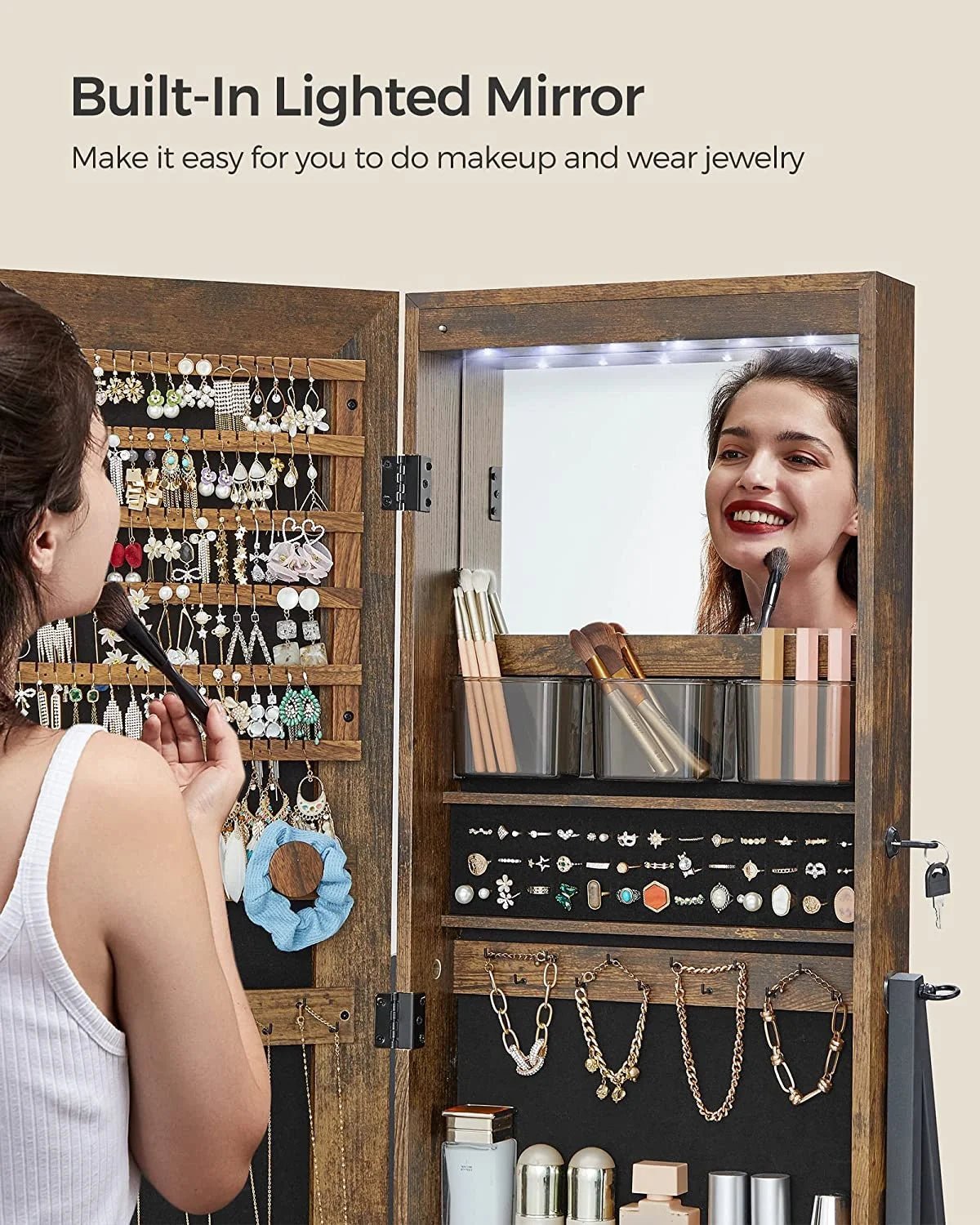 songmics led jewelry cabinet standing lockable jewelry armoire with full length mirror space saving jewelry organizer box with mirror bottom drawer and shelf gift idea rustic brown songmics led jewelry cabinet standing lockable jewelry armoire with full length mirror space saving jewelry organizer box with mirror bottom drawer and shelf gift idea rustic brown