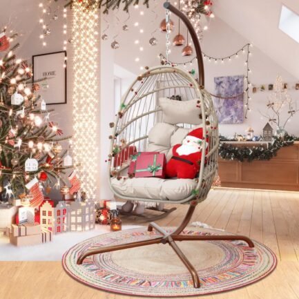 nicesoulu00ae swing egg chair with stand indoor outdoor wicker rattan patio basket hanging chair with uv resistant cushions 350lbs capaticy for bedroom balcony patio (cream) nicesoulu00ae swing egg chair with stand indoor outdoor wicker rattan patio basket hanging chair with uv resistant cushions 350lbs capaticy for bedroom balcony patio (cream)