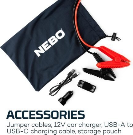 nebo 3 in 1 assist jump starter, power bank, and floodlight, portable emergency kit car jump starter, and 200 lumen floodlight keep you prepared and safe for emergency roadside situations nebo 3 in 1 assist jump starter, power bank, and floodlight, portable emergency kit car jump starter, and 200 lumen floodlight keep you prepared and safe for emergency roadside situations