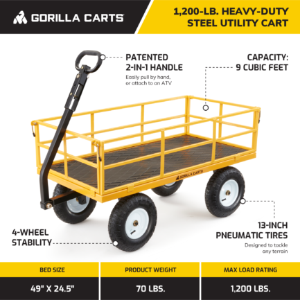 gorilla carts 1200 pound capacity steel utility cart wagon with removable sides gorilla carts 1200 pound capacity steel utility cart wagon with removable sides