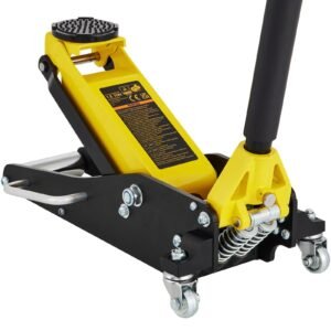 bentism low profile floor jack 1.5 ton (3300 lbs), aluminum and steel hydraulic racing floor jack, dual piston quick lift pump, 3 3/20″ – 14 10/27″ height lifting range, yellow+black