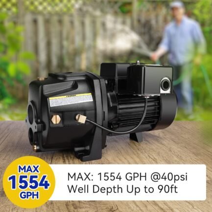 acquaer 1hp shallow/deep well jet pump, cast iron convertible pump with ejector kit, well depth up to 25ft or 90ft, 115v/230v dual voltage, automatic pressure switch acquaer 1hp shallow/deep well jet pump, cast iron convertible pump with ejector kit, well depth up to 25ft or 90ft, 115v/230v dual voltage, automatic pressure switch