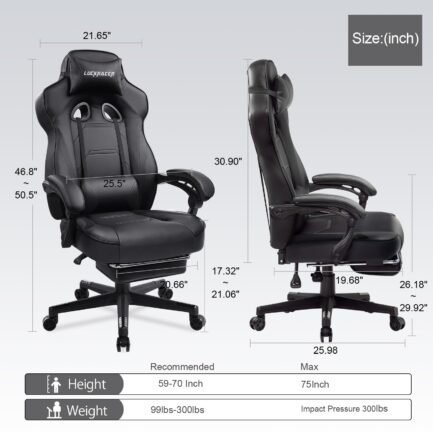 luckracer computer gaming chair with footrest, ergonomic big and tall gamer chair pu leather swivel lumbar support racing style e sports game chairs by gtracing (black) luckracer computer gaming chair with footrest, ergonomic big and tall gamer chair pu leather swivel lumbar support racing style e sports game chairs by gtracing (black)