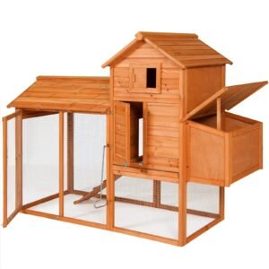 best choice products 80in wooden chicken coop multi level hen house, poultry cage w/ wire fence for 4 birds, farm