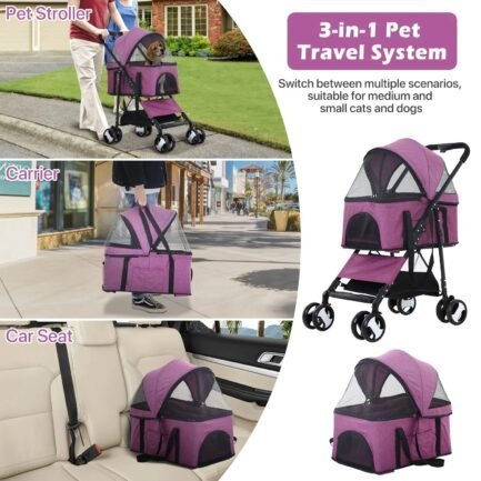 niamvelo pet stroller 3 in 1 detachable dog stroller with 4 wheels foldable dog travel cart cat walker for doggy rabbit, purple niamvelo pet stroller 3 in 1 detachable dog stroller with 4 wheels foldable dog travel cart cat walker for doggy rabbit, purple