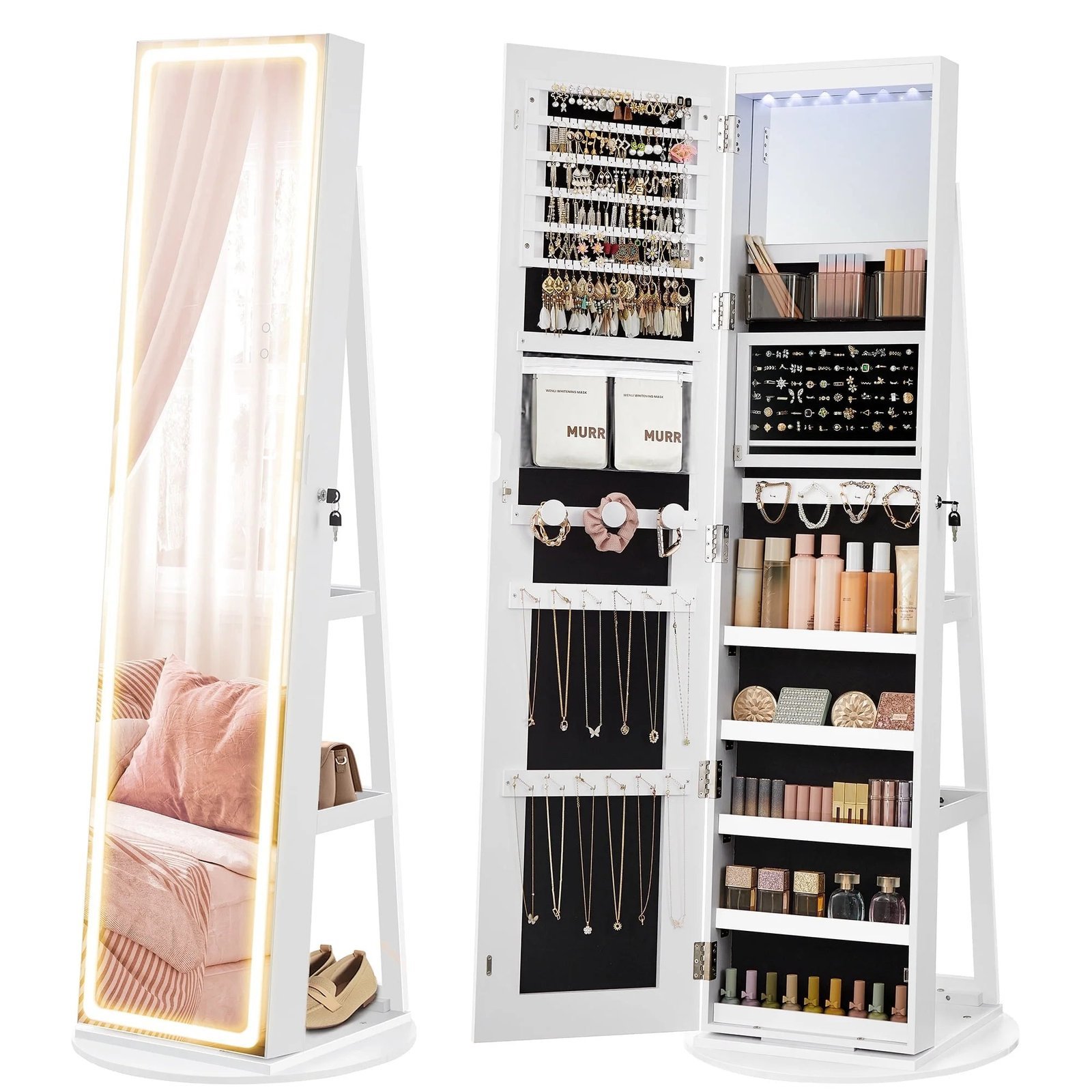 songmics led mirror jewelry cabinet standing jewelry armoire organizer box with full length mirror and adjustable led lights white songmics led mirror jewelry cabinet standing jewelry armoire organizer box with full length mirror and adjustable led lights white