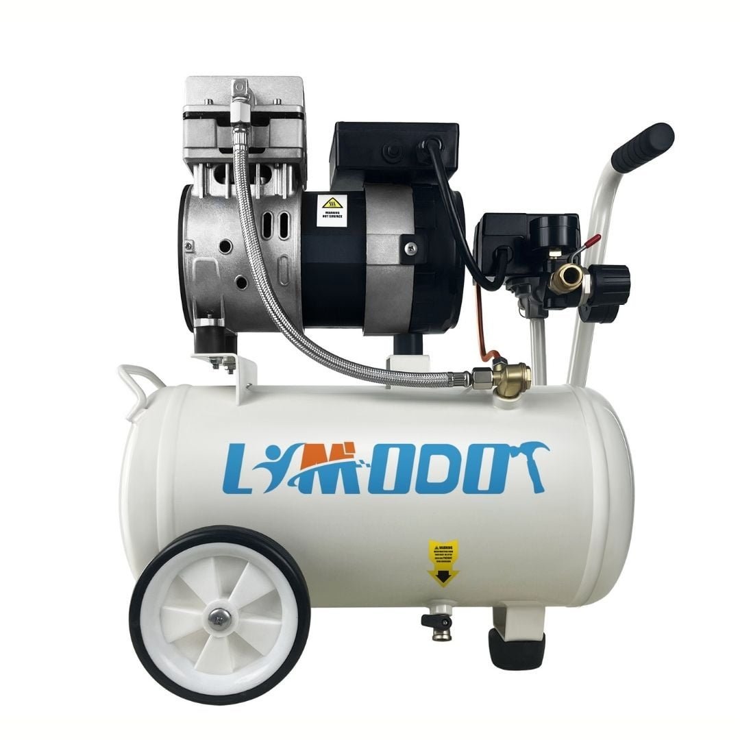 limodot quiet air compressor portable, 70 db, silent and electric for car and bike tires, nail gun, and pneumatic tools, garage, shop, or mechanic accessories, 115v